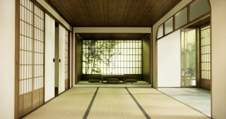 Interior, Empty room and tatami mat floor room modern style.の写真素材