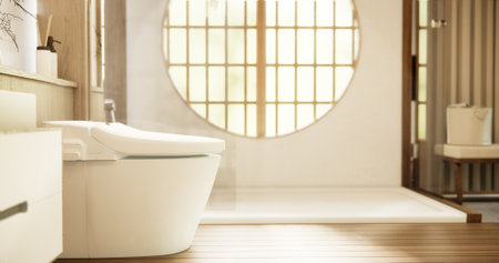 Toilet and decoartion on modern zen toilet room japan style.の写真素材