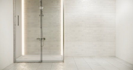 shower in white bathroom modern minimal style.の写真素材