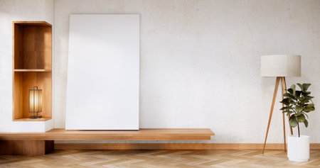 mock up poster frame in hipster interior japanese style.の写真素材