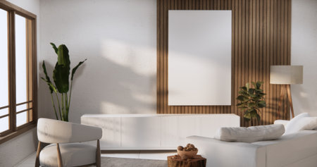 Living room modern minimal style with armchair on tiles granite floor.