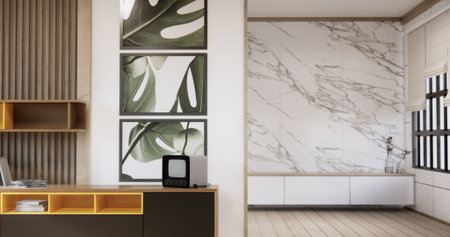 Wall shelf design on living room wooden contemporary style.