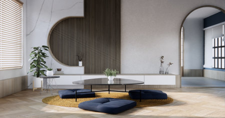 Wall shelf design on living room wooden contemporary style.