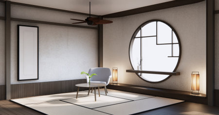 Modern japan room wooden floor and shelf wood on wall design.の写真素材