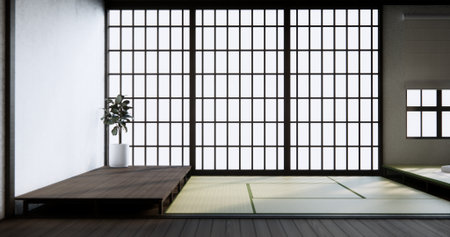 Standard Empty room japan and tatami mat floor. 3D renderingの写真素材