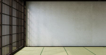 Standard Empty room japan and tatami mat floor. 3D rendering