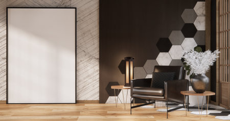 armchair sofa and decoration plants on hexagon tiles wall Modern room minimalist.3D rendering