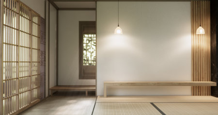 Mock up empty, Modern japanese tatami mat floor, room japanese traditional style. 3D renderingの写真素材