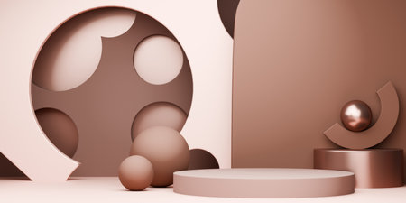 mocha tone Fashion product background stand podium display with blank backdrops.の写真素材