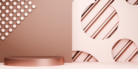 mocha tone Fashion product background stand podium display with blank backdrops.の写真素材