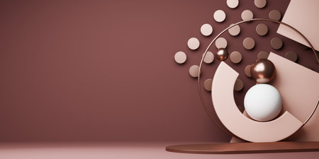 mocha tone Fashion product background stand podium display with blank backdrops.