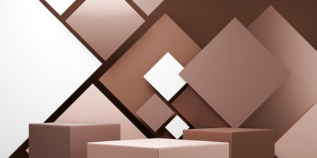 mocha tone Fashion product background stand podium display with blank backdrops.の写真素材