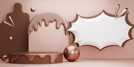 mocha tone Fashion product background stand podium display with blank backdrops.