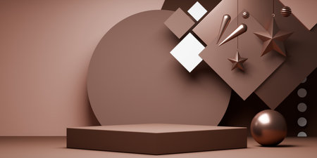 mocha tone Fashion product background stand podium display with blank backdrops.