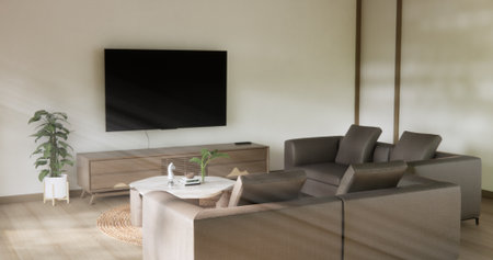Scene living room have sofa and decoration wooden japanese minimalist design.
