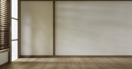scene empty modern japanese Empty, room white wall on wooden floor interior design.3D renderingの写真素材