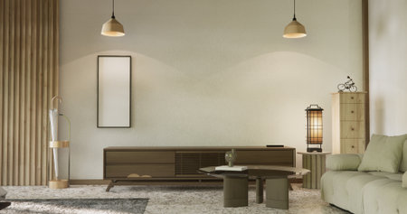 Room design interior with door paper and cabinet shelf wall. 3D rendering