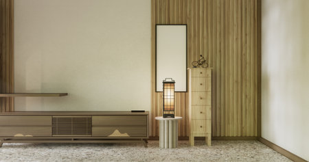 Room design interior with door and cabinet shelf wall. 3D rendering