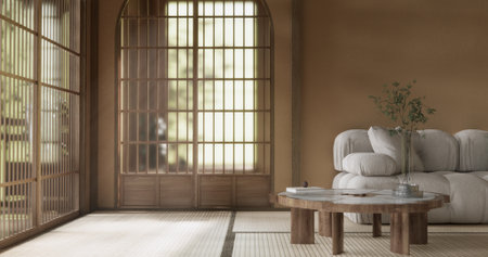 Scene mockup Modern japan sofa armchair minimalist design style.3D