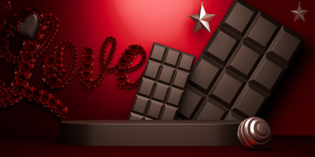 Red and mocha valentine style stand product podium display with blank backdrops.の写真素材