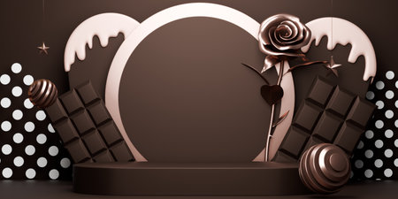 chocolate style stand product podium display with blank backdrops. 3d renderingの写真素材