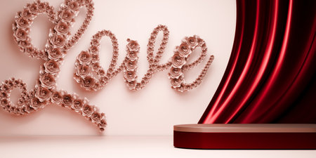 Red and mocha valentine style stand product podium display with blank backdrops.