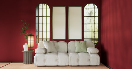 scene red sofa living room japanese traditional style.
