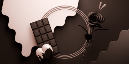 valentine white and chocolate style stand product podium display with blank backdrops.の写真素材