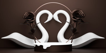 valentine white and chocolate style stand product podium display with blank backdrops.の写真素材