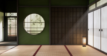 Architecture and interior concept Empty room and wood panels wall background 3D illustration renderingの写真素材