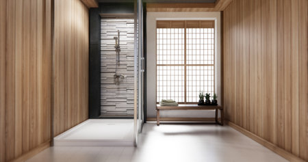 shower and Toilet and decoration on modern toilet room japanese style .3D renderingの写真素材
