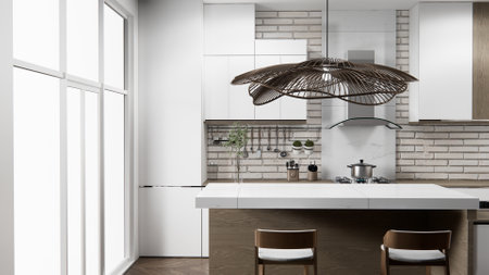 white brick wall modern loft style  kitchen