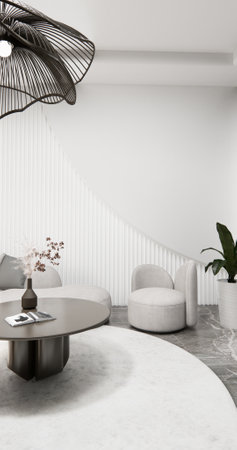 mock up empty living room and art wood panels wall background 3D illustration rendering