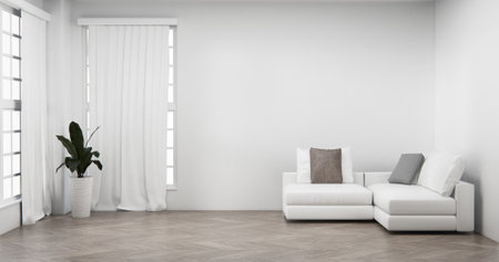 Living room has sofa with mockup and decorated decortion in the white wall background.3d renderingの写真素材