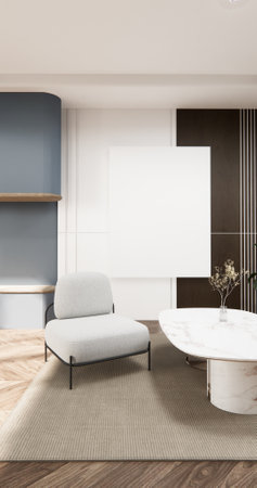 Gray blue wall Living Room Interior Design have sofa modern and decoration. 3D renderingの写真素材