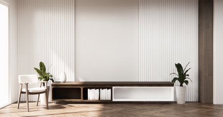 Mock up Tv cabinet in modern empty room japanese minimal designs, 3d renderingの写真素材