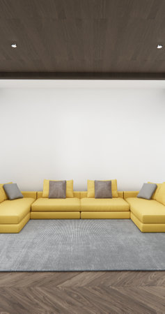 Living room has sofa with decorated decortion in the white wall background. 3d renderingの写真素材