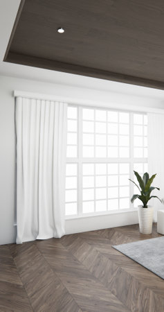 Mock up interior room and wood white color wall background 3D illustration renderingの写真素材