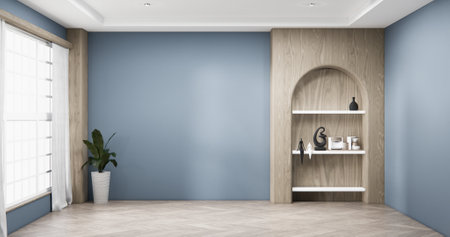 Gray blue Big living area in luxury room modern style decoration.3D renderingの写真素材
