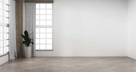 Mock up interior room and wood white color wall background 3D illustration renderingの写真素材