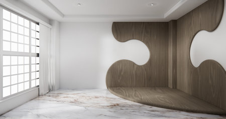 Mock up interior room and wood white color wall background 3D illustration renderingの写真素材
