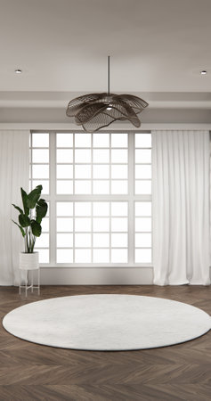 Mock up interior room and wood white color wall background 3D illustration renderingの写真素材