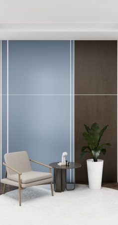 Gray blue wall Living Room Interior Design have sofa modern and decoration. 3D renderingの写真素材