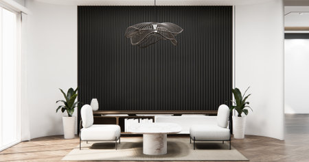 white room and black panels wall background and decor living room 3D illustration rendering