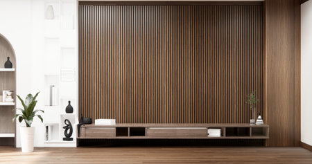 Cabinet wooden design on white room interior modern style.3D renderingの写真素材