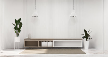 Cabinet wooden design on white room interior modern style.3D rendering