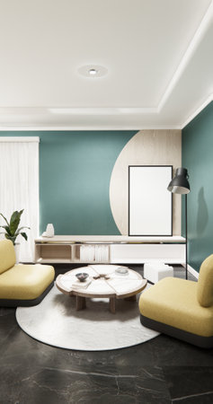 Luxury room - Yellow sofa on mint wall modern interior .3d renderingの写真素材