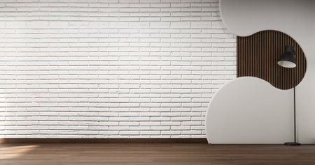 Architecture and interior concept Empty room and wood panels and brick wall background 3D illustration renderingの写真素材