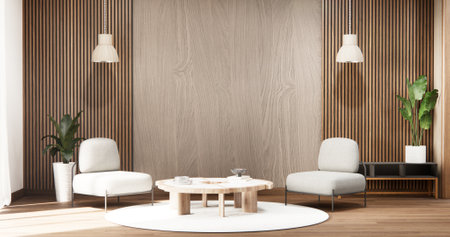 Cabinet room wooden interior armchair sofa and decoration japanese style.3D renderingの写真素材