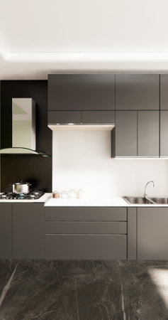 black style Kitchen bar on set kitchen shaped modern style white and wood concept. 3d renderingの写真素材